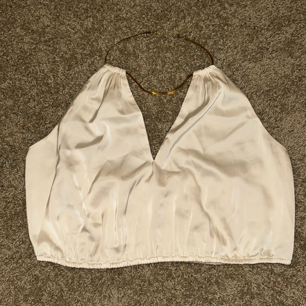 Cream top with gold chain